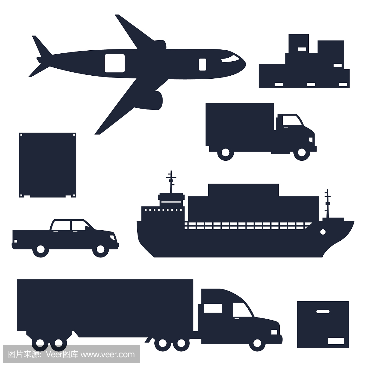 货运货物运输图标设置在平面设计风格